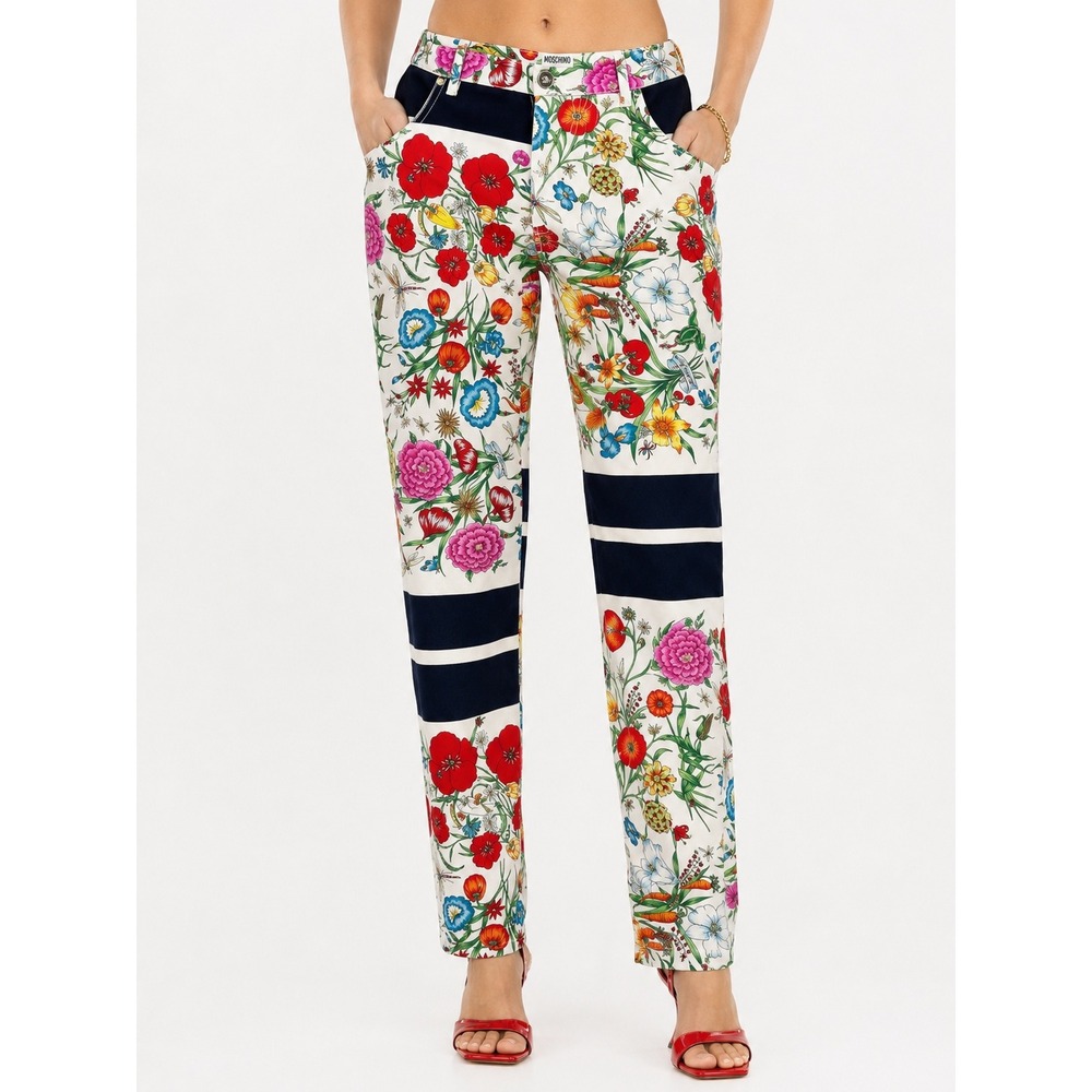 Moschino Jeans Pants Size 33 Multicolor Vintage Floral‎ Stripe Made in Italy